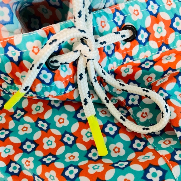 Psycho Bunny Men’s Swim Trunks S Coral Blue Floral Print Drawstring Shorts - Picture 5 of 8